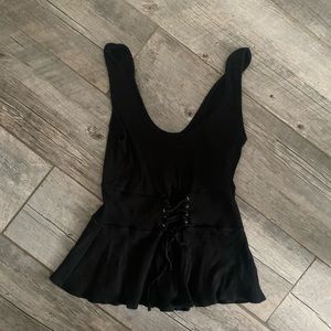 Express Ribbed Peplum Tank with Corset Detail